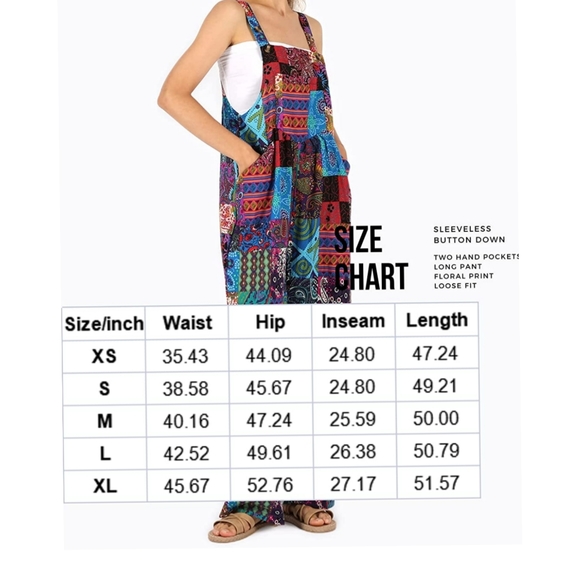 Women's jumpsuit Loose Colorblock Floral Print Wide Leg Button Bib Overall - Picture 5 of 5